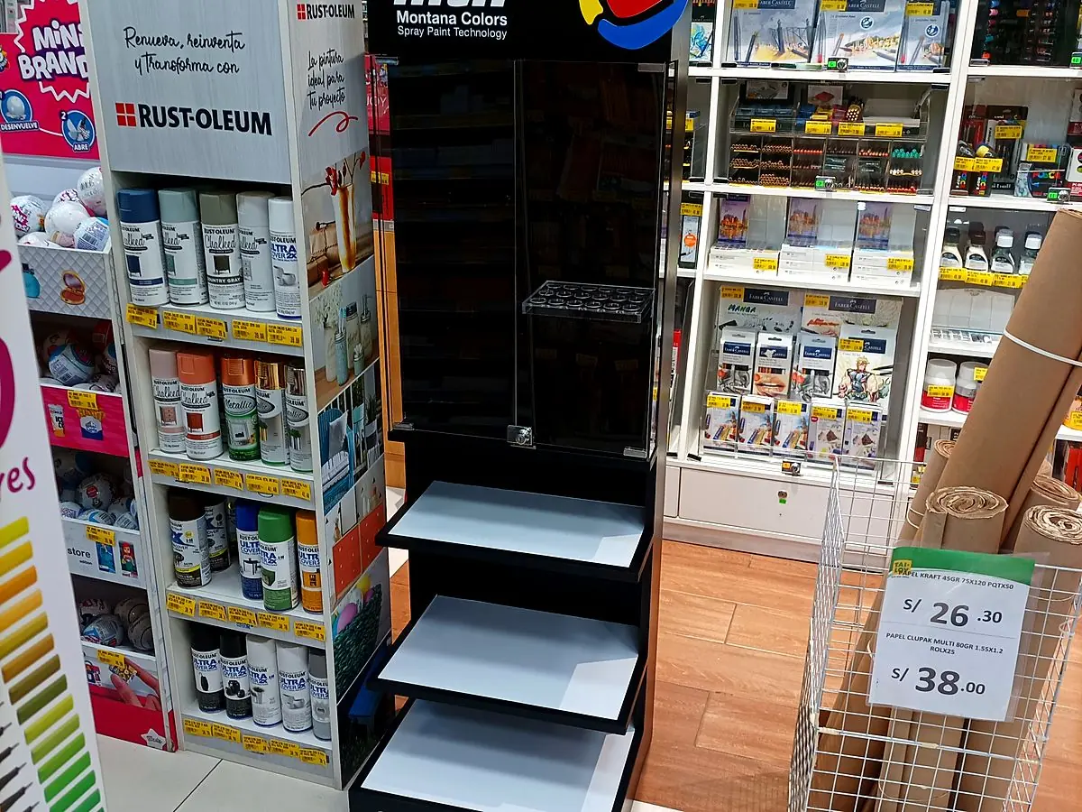Exhibidor de piso para tienda de arte