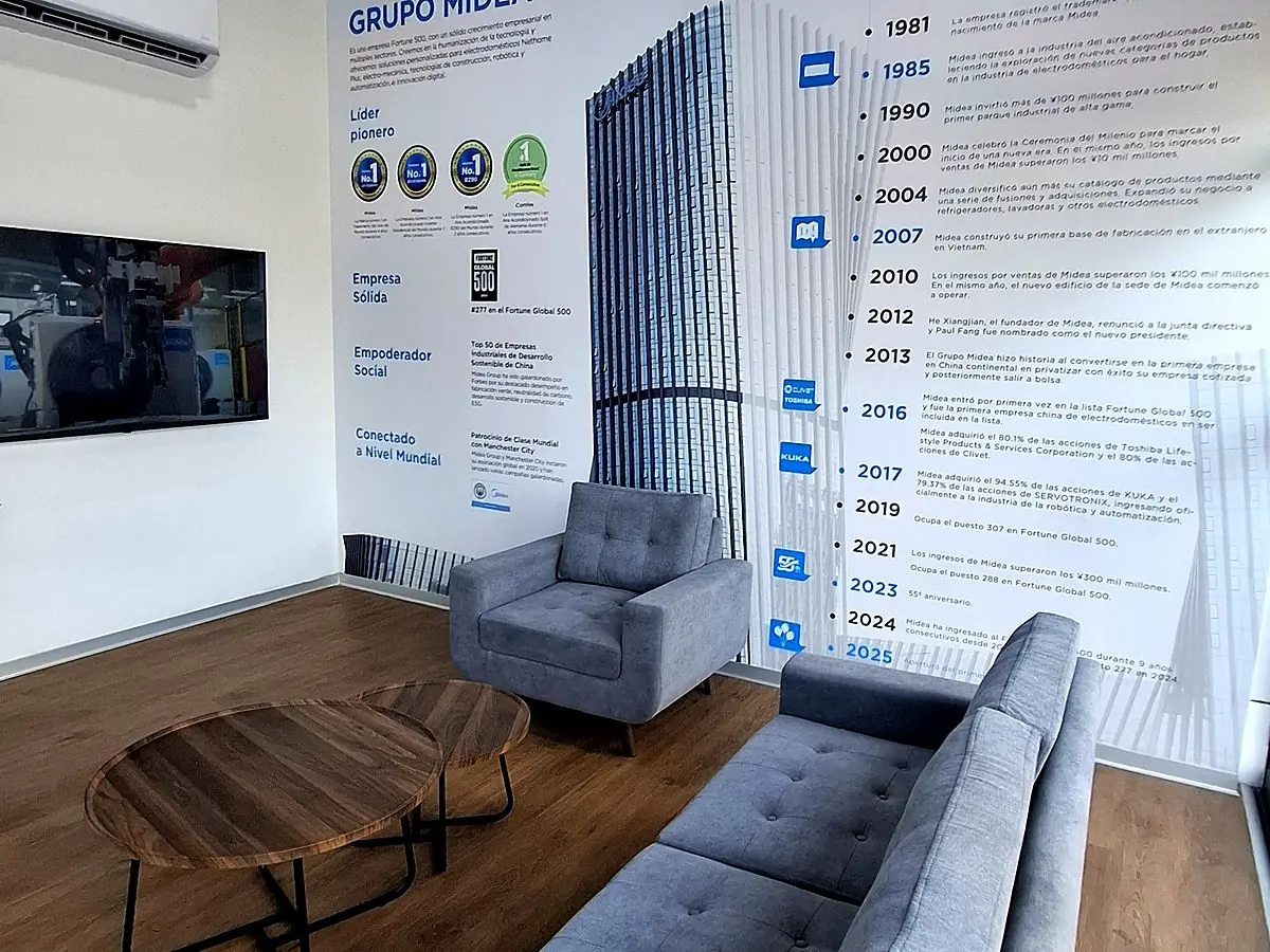 Sala de atención de showroom con gráfica